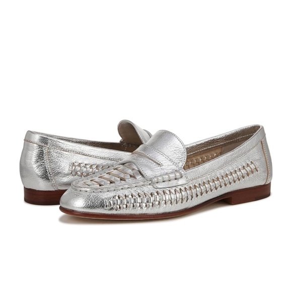 NEW Veronica BeardPenny Metallic Woven Leather Flat Loafers in Silver Sz. 6